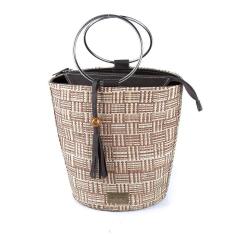 Imagem de Bolsa Feminina Palha Cesto Alça Metal Zíper Lisa Casual