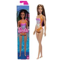 Imagem de Boneca Articulada Barbie Praia Fashion e Beauty Cabelo Castanho Com Ma