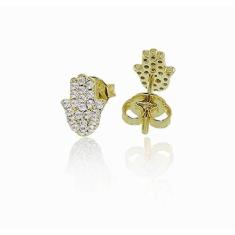 Imagem de Brinco Folheado A Ouro 18K Mão De Fatima Com Zircônia - 2238