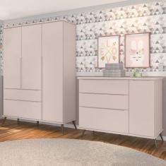 Imagem de Jogo De Quarto Melinda Rosê 100 % Mdf Guarda Roupa 3 Portas E 2 Gaveta
