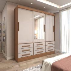 Imagem de Guarda-Roupa Casal Ferrara 3 Portas 9 Gavetas com Espelho Cinamomo/Off White - Panorama Móveis