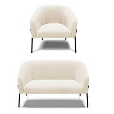 Imagem de Sofá Namoradeira E Poltrona Pé De Ferro Preto Stella Veludo D03 - D'rossi Cor Bege