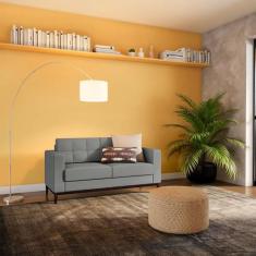 Imagem de Sofá 2 Lugares Tomé Pés E Base Em Madeira Linho Cotton Cinza - Mobly