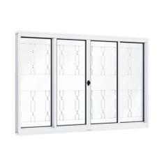 Imagem de Janela de Aço de Correr 120x200cm 4 Folhas com Grade Mosaico e Vidro Riobras Branco