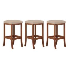 Imagem de Kit 3 Banquetas Alta Estofada Barcelona Madeira Castanho Suede CCS - C
