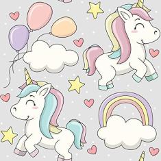 Imagem de Papel de Parede Unicórnios Fofos Gray