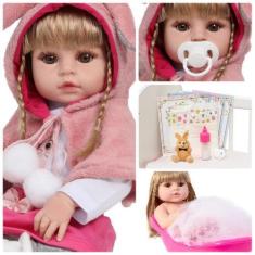 Imagem de Boneca Reborn Loira Recém Nascida Roupa Coelhinho Linda - Cegonha Rebo