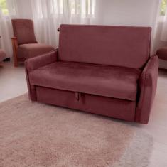 Imagem de Sofá Cama Com Baú 2 Lugares Ethan Veludo Vinho