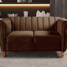 Imagem de Namoradeira Realeza Sofá Chesterfield Decoração Sala Recepção Estilo Retrô Marrom