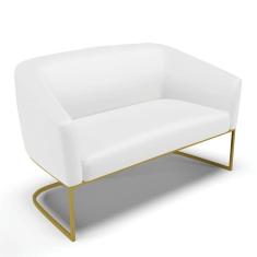 Imagem de Sofá Namoradeira 2 Lugares Base Industrial Dourado Stella Corino Branco D03 - D`rossi