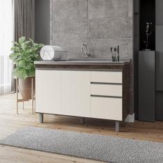 Imagem de Balcão Armário de Cozinha Premium 120cm Chocolate/Off Wite s/ Tampo - Nathan