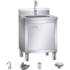 Imagem de Armário de pia de cozinha de tigela única, estação de lavagem de mãos em aço inoxidável, pia autônoma com bancada de trabalho e prateleiras de armazenamento para cozinhas, bares, restaurante