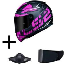 Imagem de Capacete LS2 FF353 Rapid Cromo Preto e Rosa Mais Viseira Fumê E Narigu