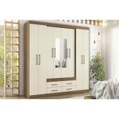 Imagem de Guarda Roupa 8 Portas (2 c/ Espelho) e 4 Gavetas Nápoles Jatobá/Areia - Santos Andirá