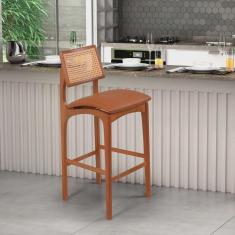 Imagem de Banqueta Amsterdã Madeira Maciça Tela Sextavada Amêndoa