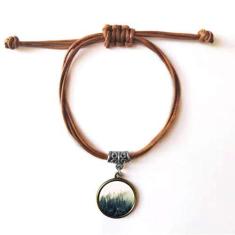 Imagem de DIYthinker Pulseira de couro com corda de couro com estampa florestal de nevoeiro, joia marrom presente