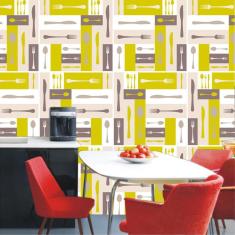 Imagem de Papel Parede Talheres Coloridos Autocolante Cozinha Lavável