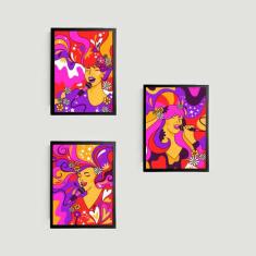 Imagem de Kit 3 Quadros Figurativos Cantoras 45x34cm