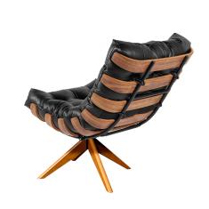 Imagem de Poltrona Giratória Costela Couro Legítimo Base Madeira MA25 - D'Rossi