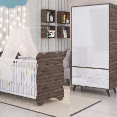 Imagem de Quarto de Bebê Completo Berço com Guarda roupa 2 Portas 2 Gavetas Pipoca Móveis Percasa Carvalho/Branco