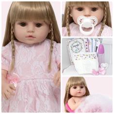 Imagem de Boneca Reborn Menina Loira 100% Silicone Completa Bonita
