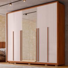Imagem de Guarda-Roupa Quintus Lux 6 Portas 6 Gavetas com Vidro Reflecta Freijó/Off White - Caemmun