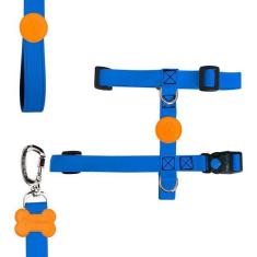 Imagem de Peitoral H e Guia Color Block Blue para Cães - Tam. M