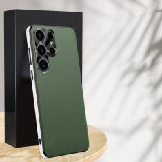 Imagem de Para Samsung S24 Ultra Capa de couro liso fosco para S21 S22 S23 S24 ULTRA com moldura protetora de lente Capa de borda TPU, verde, para S23