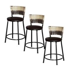 Imagem de Jogo 3 Banqueta Baixa Ratan Hawai Preta Cappuccino Premium - Lamar Des