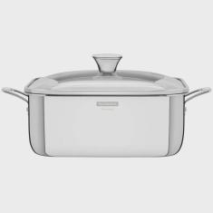 Imagem de Caçarola Tramontina Grano Quadrada em Aço Inox com Suporte para Tampa Corpo triplo com Alças e Tampa de Vidro 7,3 L