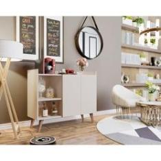 Imagem de Aparador Galhardo 2 portas pés palito estilo retrô cor Off White - Comprar Moveis Em Casa