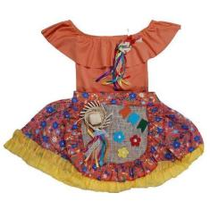 Imagem de Fantasia vestido caipira festa junina infantil 3 peças - MC Presentes,