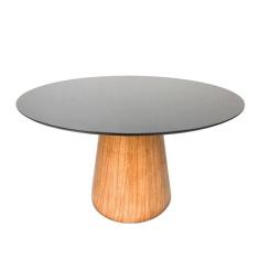 Imagem de Mesa De Jantar Cone Redonda 120 Cm Base Madeira Freijó Tampo Laqueado Cor Preto