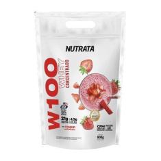 Imagem de W100 Whey Concentrado Morango 900G Refil -  Nutrata