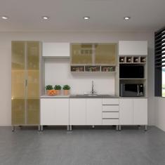 Imagem de Cozinha Completa 6 Peças Sem Pia Com Vidro Reflecta Lis Legno Crema Com Branco Mat