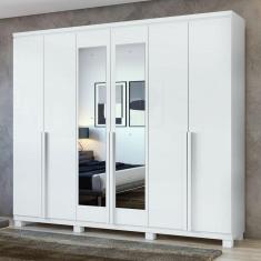Imagem de Guarda-Roupa Casal Alonzo 6 Portas 4 Gavetas com Espelho 100% Mdf 59944.3 Branco - Móveis Lopas