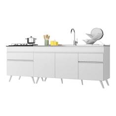Imagem de Kit 2 Balcões Gabinete Pia 150 cm e Cooktop 70 cm Veneza Multimóveis Mp2073.891 Branco