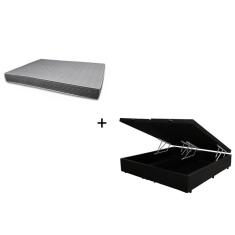 Imagem de Cama Box Baú Bipartido Casal Sintético Preto 138 com Colchão Boston Bello Box - 100% Espuma - D33 Cinza