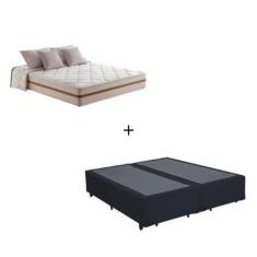 Imagem de Cama Box Casal Bipartido Tecido Sintético Preto Com Colchão Pillow Ang