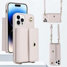 Imagem de Capa carteira com alça de ombro para iPhone 15 Pro Max 14 13 12 11 Pro Max 15 Plus 14 Plus Capa traseira com cordão para cartão de couro, branco leitoso, para iPhone 15Pro Max