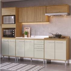 Imagem de Cozinha Compacta 5 peças com 1 Paneleiro Torre Quente, 2 Balcões e 2 Armários Aéreos Gaia Decibal Marromlle/Cristalo