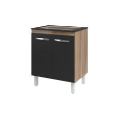 Imagem de Balcão Armário de Cozinha Fran Para Fogão Cooktop 4 Bocas Mobília Decor Savana Preto