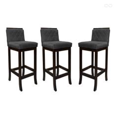 Imagem de Kit 3 Banquetas Média para Bancada Nice Madeira Maciça Matelassê Suede Cinza CCS