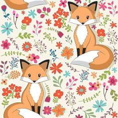 Imagem de Papel de Parede Raposas Flores