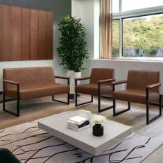 Imagem de Sofá 2 Lugares e 2 Poltronas Em Aço Preto Fosco Corino Marrom