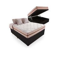 Imagem de Cama Box Baú Casal Tecido Preto Com Colchão Pillow Angel Bello Box Molas 62x138x188