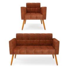 Imagem de Kit 1 Sofá Namoradeira E 1 Poltrona Elisa Corano Nozes Pés Palito Cast