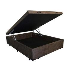 Imagem de Cama Box Baú Casal em Sued Marron com Pistão A Gás - 138x188 - RR Colc