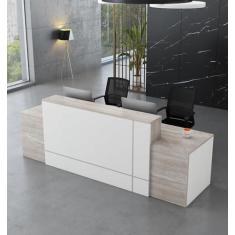 Imagem de Mesa de recepção frontal de madeira minimalista moderna com balcão – mesa de recepção premium para escritórios, mesa de recepção multifuncional adequada para caixas registradoras de salões ou