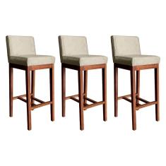 Imagem de Kit 3 Banquetas Alta Estofada para Bancada Lisboa 100 Cm Suede Bege CCS